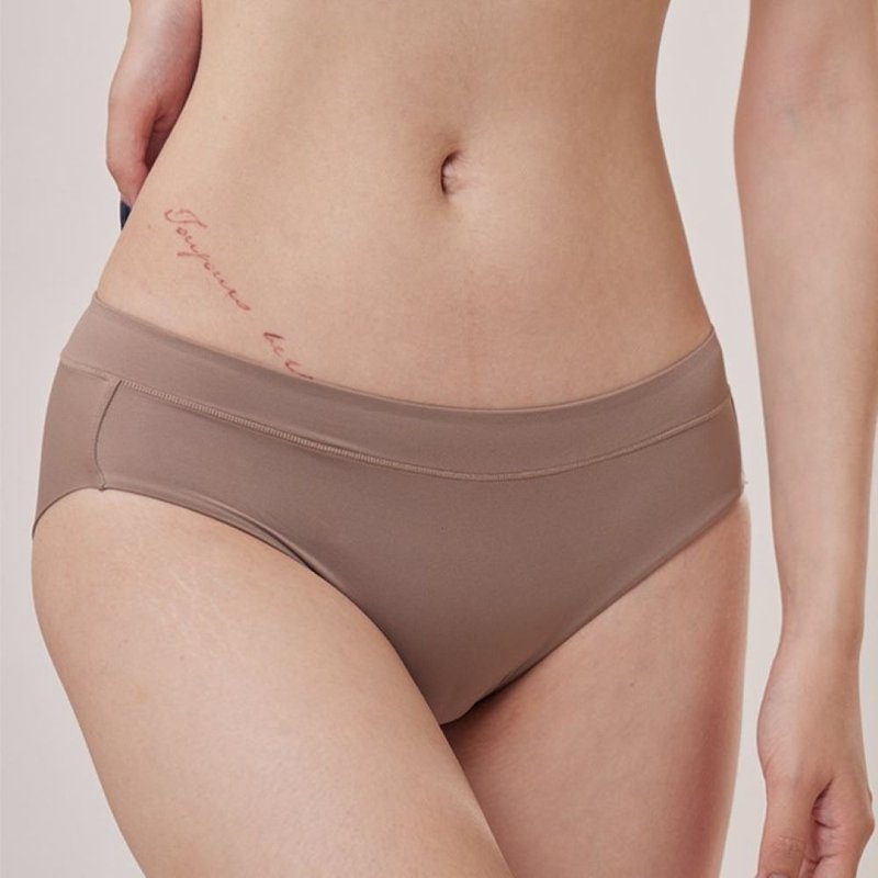 Mid-Rise Breathable Wide Waistband Panties - ชุดชั้นในผู้หญิง - ผ้าฝ้าย/ผ้าลินิน สีนำ้ตาล