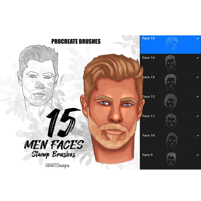 15 Male faces stamps for Procreate App - 手工藝教學/工具書 - 其他材質 