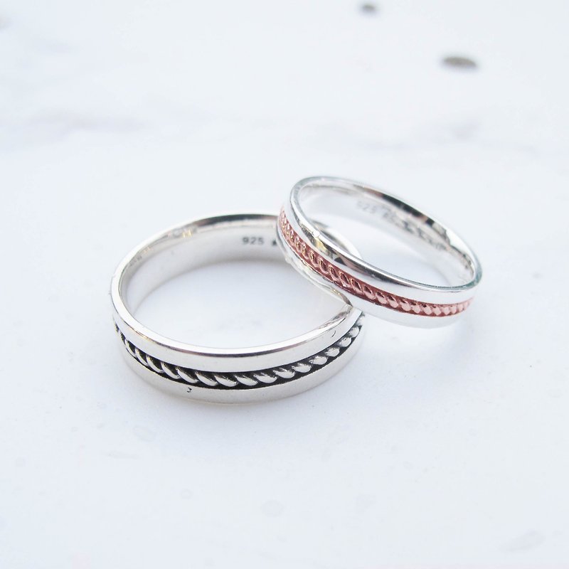 [Couple pair ring] I lingering | Retro black Rose Gold sterling silver couple ring | - แหวนคู่ - เงินแท้ สีเงิน