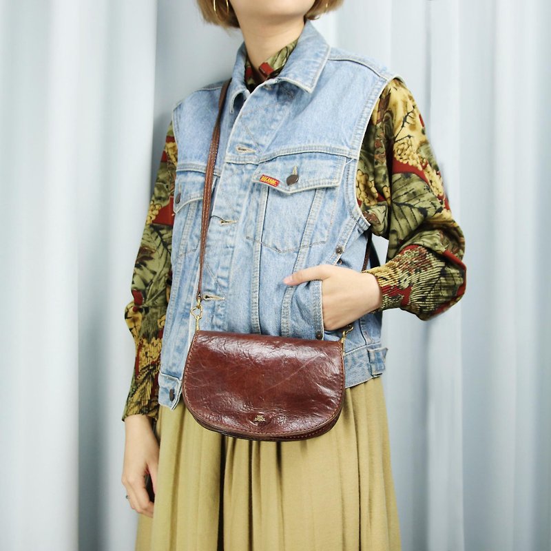 Tsubasa.Y 古着屋006Vintage THE BRIDGE bag, leather antique bag side backpack - Messenger Bags & Sling Bags - Genuine Leather 