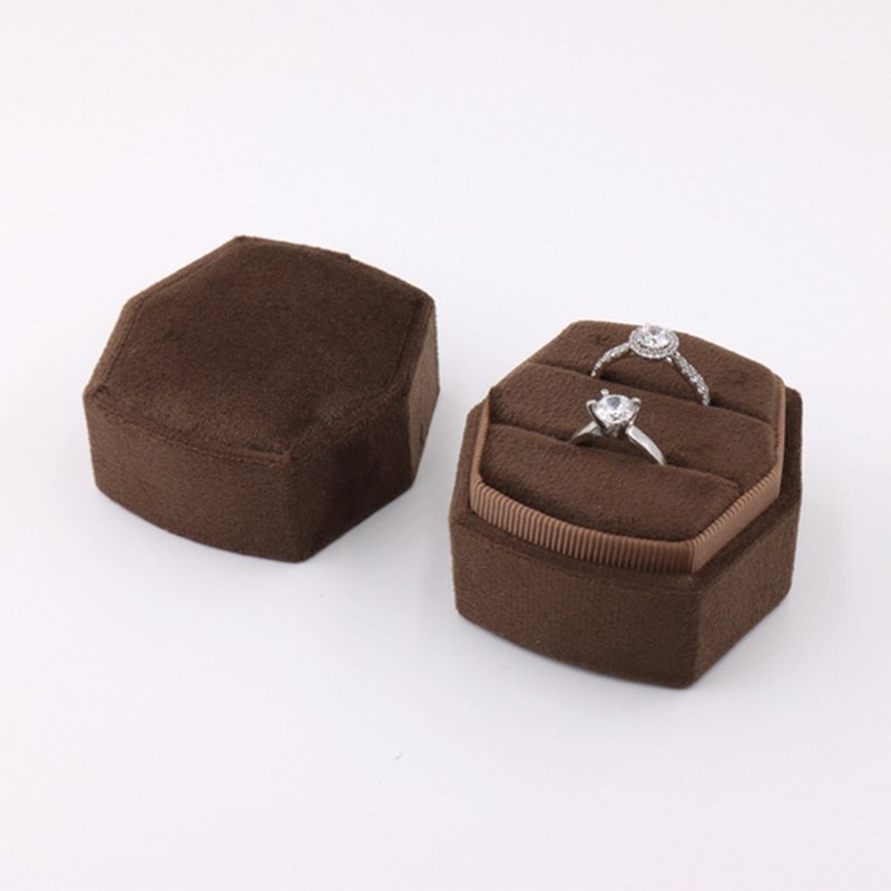 Rounded Hexagon Ring Box Brown Ring Box Wedding Ring Box Ring Box - Storage - Cotton & Hemp Brown