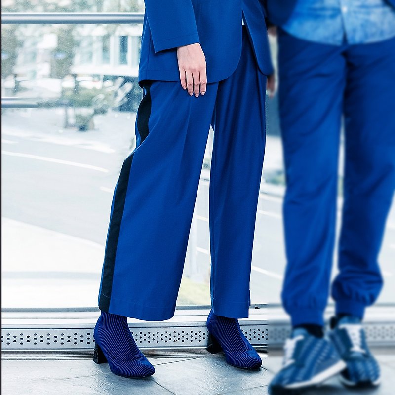 Ultra-Light側條裝飾寬褲 (湛藍色) - 女長褲 - 其他材質 藍色