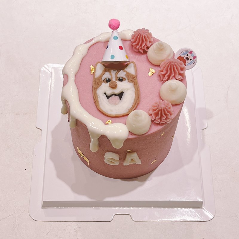 4-inch high French water drop drawing portrait pet cake. Dog and cat birthday cake. dog birthday cake - Dry/Canned/Fresh Food - Fresh Ingredients 