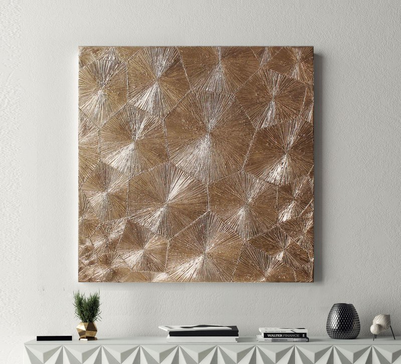 Gold Abstract | Gold Painting | Painting Gold | Textured Art | Gold Honeycomb 2 - 壁貼/牆壁裝飾 - 棉．麻 金色