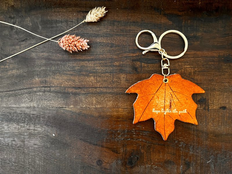 Maple Leaf Leather Charm/Keychain (Orange) - Customizable with Your Name - Charms - Genuine Leather Orange