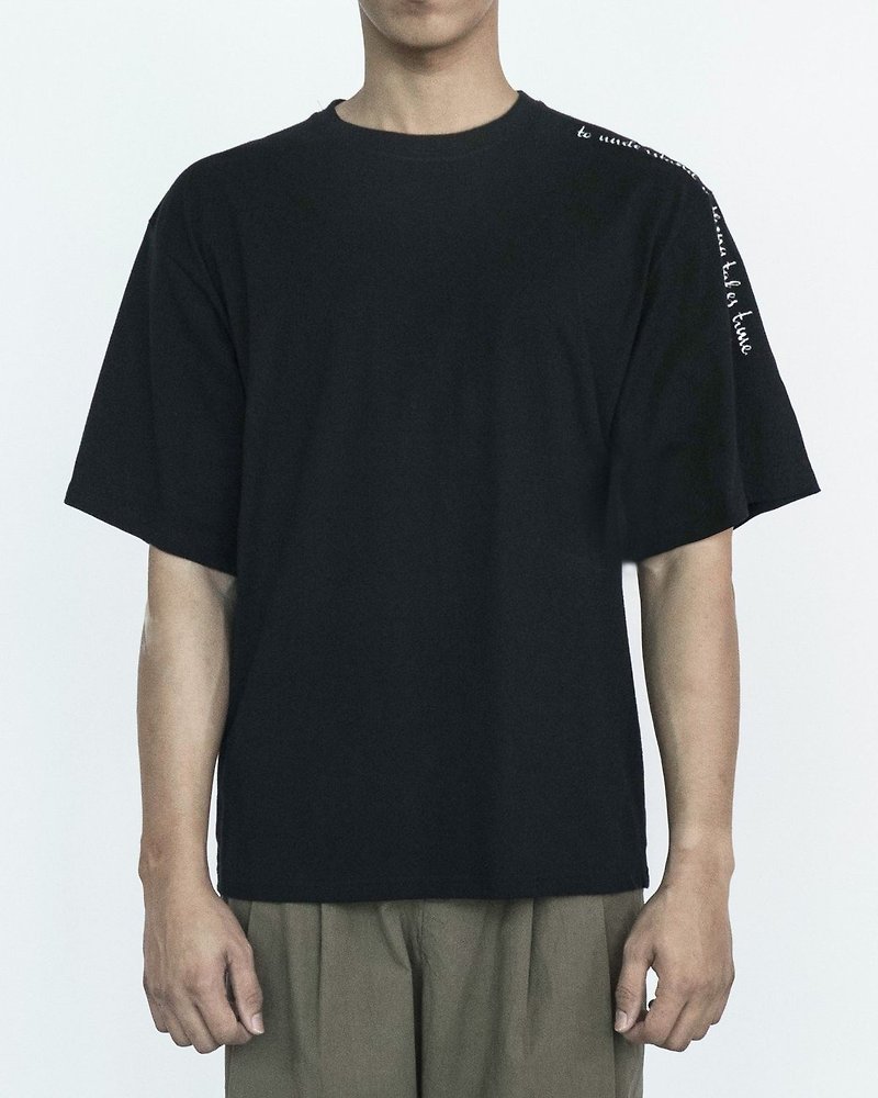 Embroidered Oversized T-Shirt - เสื้อยืดผู้ชาย - ผ้าฝ้าย/ผ้าลินิน สีดำ