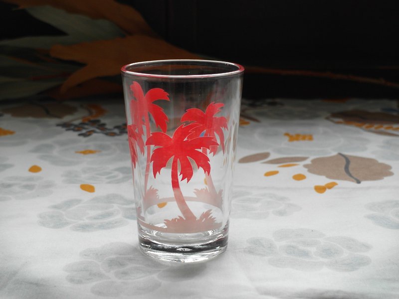 Early Water Cup - Red Coconut (Old / Old / Glass / Flower / Decoration) - แก้ว - แก้ว สีแดง