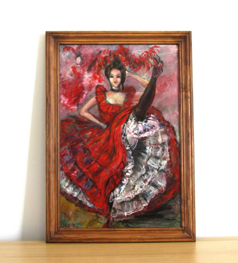 Can Can Dancer Paris Cabaret original oil painting on canvas home wall decor - 壁貼/牆壁裝飾 - 其他材質 多色