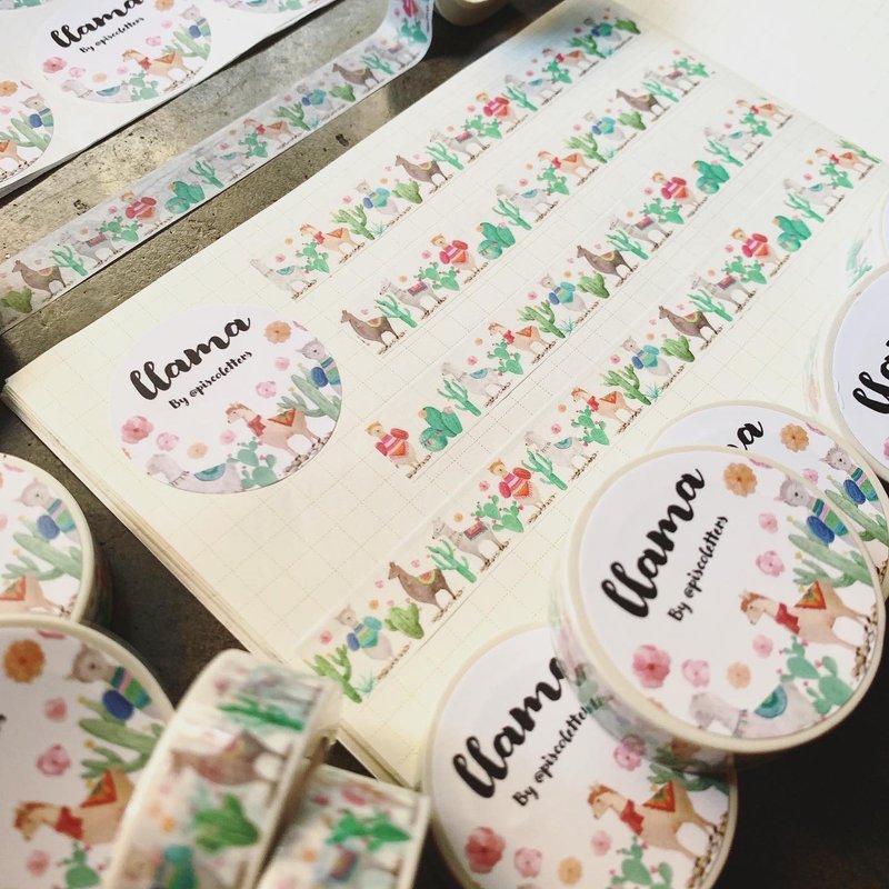 Llama Washi Tape - 紙膠帶/和紙/PET - 紙 多色