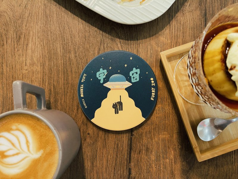 Furry Zoo ceramic absorbent coaster Cat Universe - Coasters - Pottery Yellow