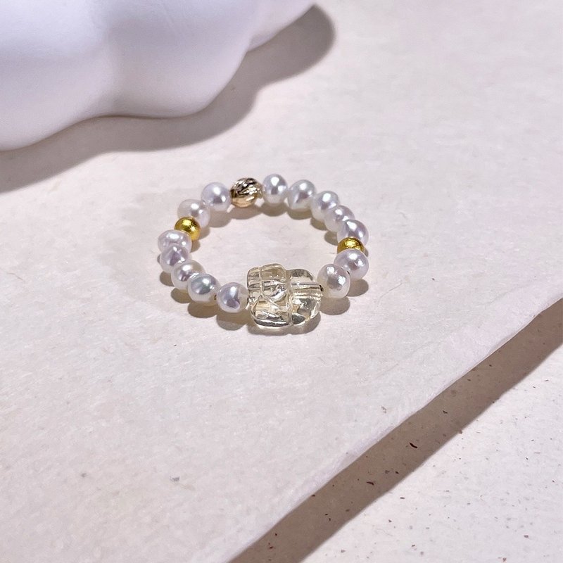 Lucky Pixiu Pearl Ring | Pixiu | Citrine | Natural Freshwater Pearl | Crystal Pearl Ring A41-3 - General Rings - Pearl White