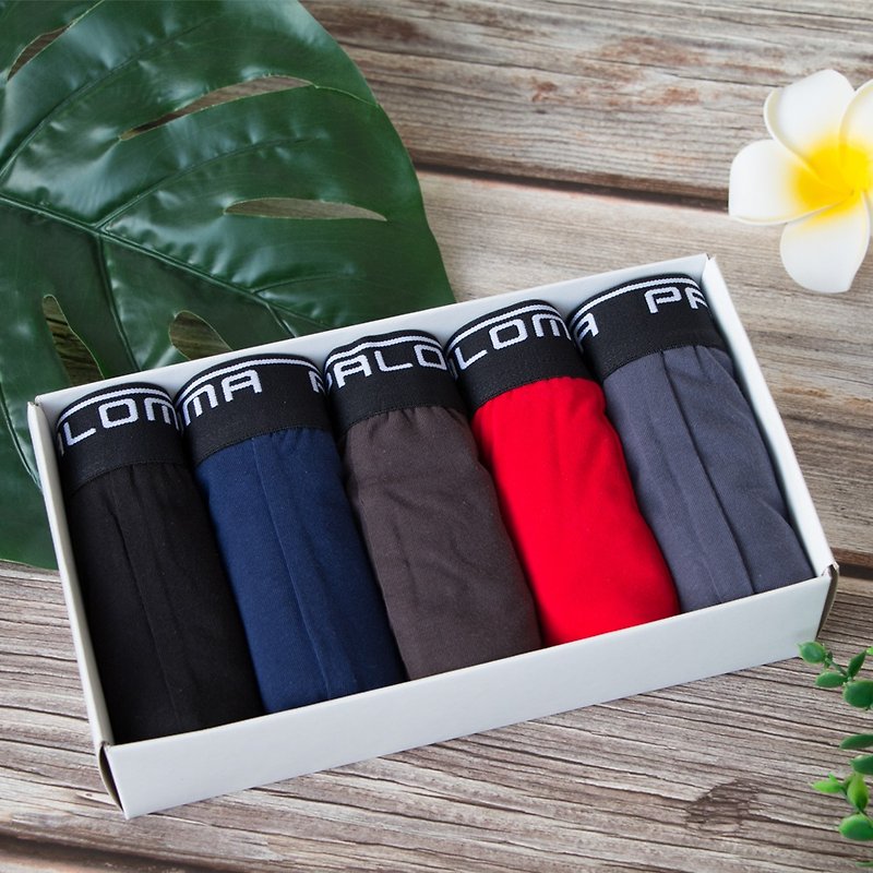 【Paloma】Elastic and comfortable flat pants-5 pieces in gift box - Men's Underwear - Cotton & Hemp Khaki