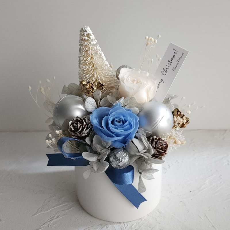 Xmas| Eternal Rose| Gift Exchange|Snow White World Fantasy Christmas Potted Flowers| Mini Potted Flowers - Dried Flowers & Bouquets - Plants & Flowers Blue