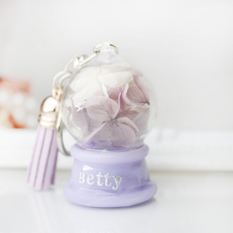 [Customized] Greenery Maze Preserved Flower Dried Flower Crystal Ball Name Keyring - Keychains - Plants & Flowers Multicolor