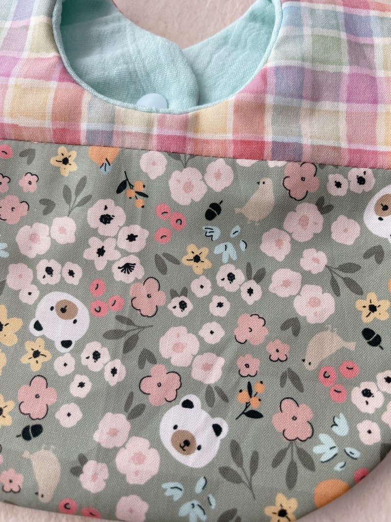 小熊的彩格風     手工純棉六層紗水滴圍兜/可雙面用 - 圍兜/口水巾 - 棉．麻 多色