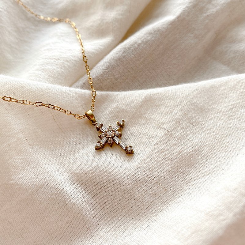 Winter wishes- Zircon brass handmade necklace - Necklaces - Copper & Brass Gold