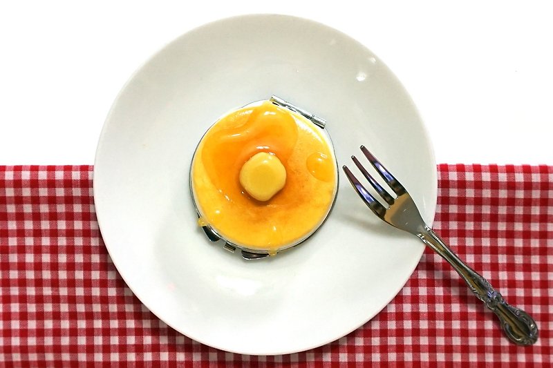 Handmade Pancake with Realistic Syrup Compact | Clay decorated pocket mirror - อุปกรณ์แต่งหน้า/กระจก/หวี - ดินเหนียว สีเหลือง