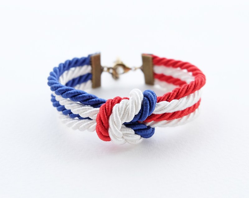 Blue/white/red double knot bracelet - Bracelets - Paper Blue