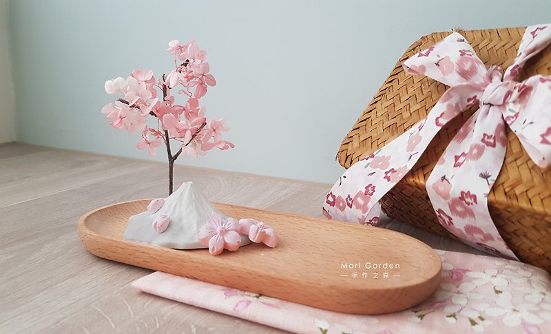 香拡散石｜富士山の隣に桜を植える（ギフトボックスセット） - アロマ・線香 - 寄せ植え・花 ピンク