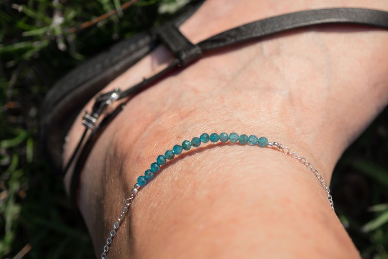925 Silver Boho Leg Bracelet, Apatite Anklet,Leo Crystal, Scorpio stone - 手鍊/手環 - 寶石 灰色