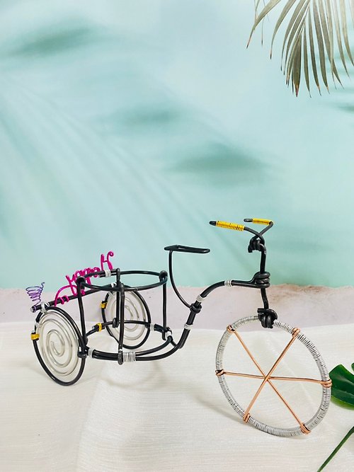 VitaDesign HAPPY鄉村風鋁線腳踏車3吋盆花架(含3吋麻繩空盆/不含植物)