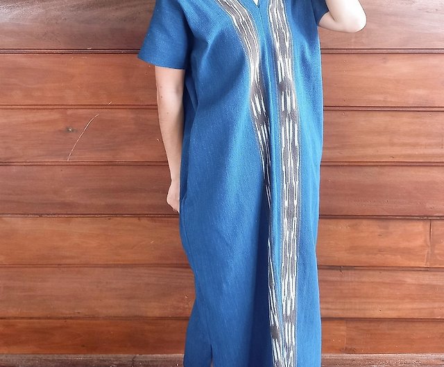 丈1245タイ 民族衣装 手織り 麻 ワンピース