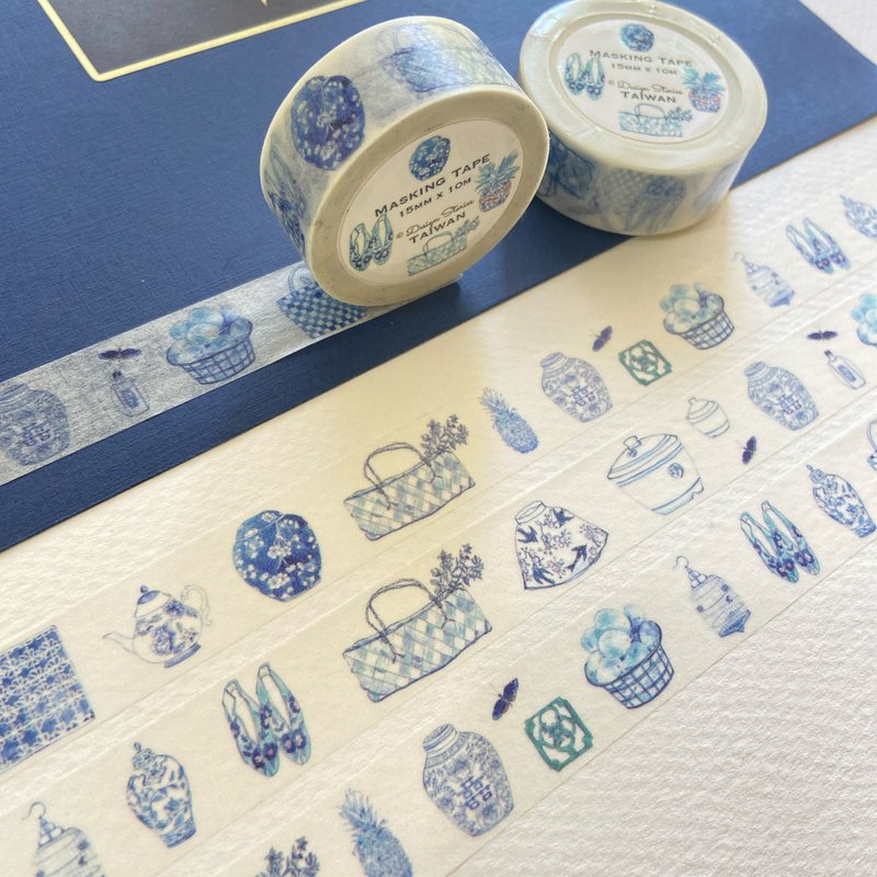 Taiwan blue and white masking tape - มาสกิ้งเทป - กระดาษ สีน้ำเงิน