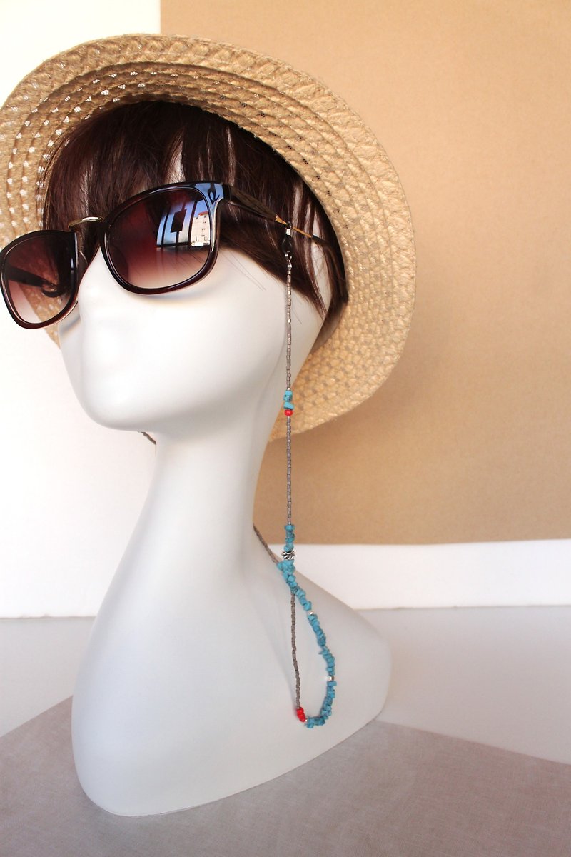Turquoise Glasses chain Necklace - กรอบแว่นตา - เครื่องประดับพลอย สีน้ำเงิน