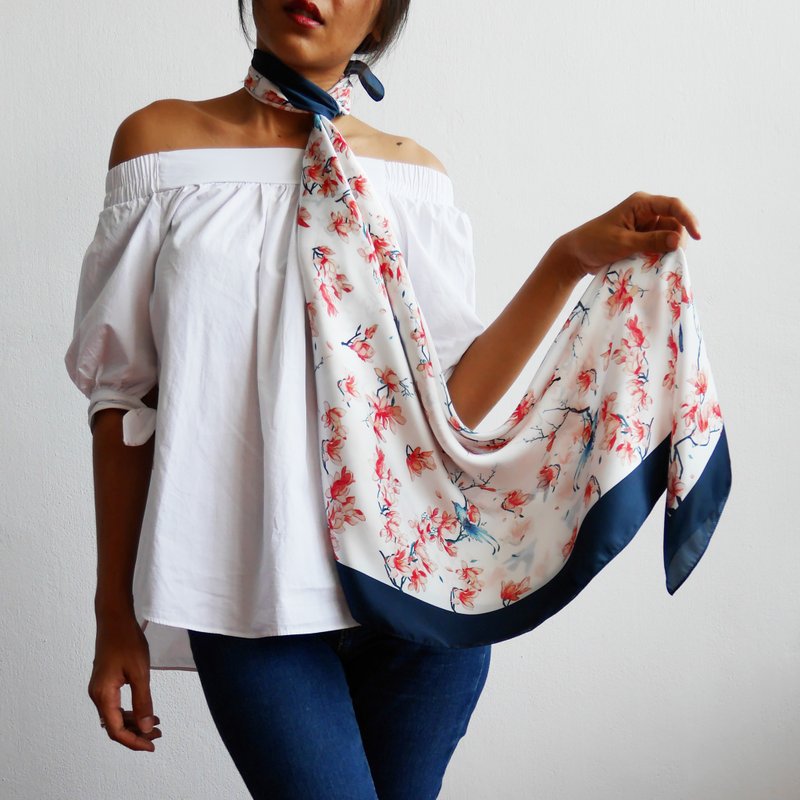 Blossom Day // Silky Satin Scarf - 絲巾 - 棉．麻 