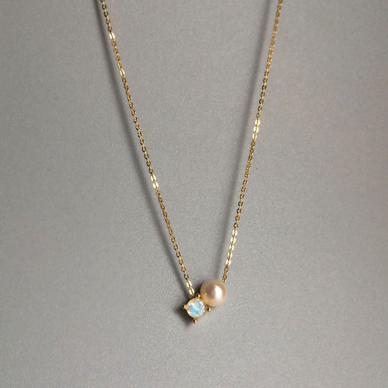 K10/SV925 Moonstone Necklace, June Birthstone, Pearl NecklaceMoonlight Stone - สร้อยคอ - ไข่มุก ขาว