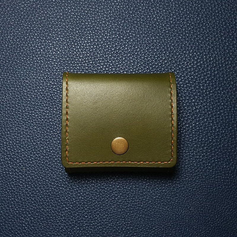Natural cow leather three-dimensional coin purse - change does not fall out design_square_army green - กระเป๋าใส่เหรียญ - หนังแท้ สีเขียว