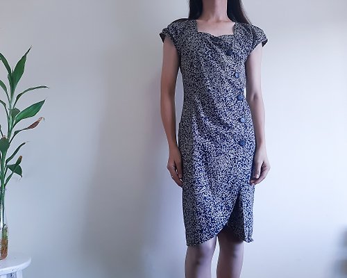 ISSARA ART GALLERY KRIZIA POI 復古 100% 棉洋裝 葉子印花 義大利製造 尺寸 S 右口