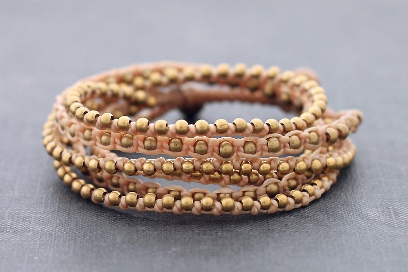 Wrap Beaded Bracelets Solid Brass Brass Beads Woven Bracelets Nude Beige Pastel - สร้อยข้อมือ - ทองแดงทองเหลือง สีกากี