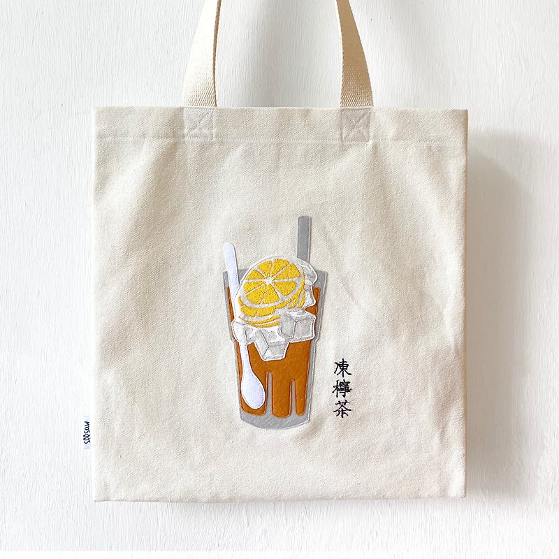 วัสดุอื่นๆ กระเป๋าแมสเซนเจอร์ สีกากี - (Embroidery, Handmade) Iced Lemon Tea, Canvas Tote Bag