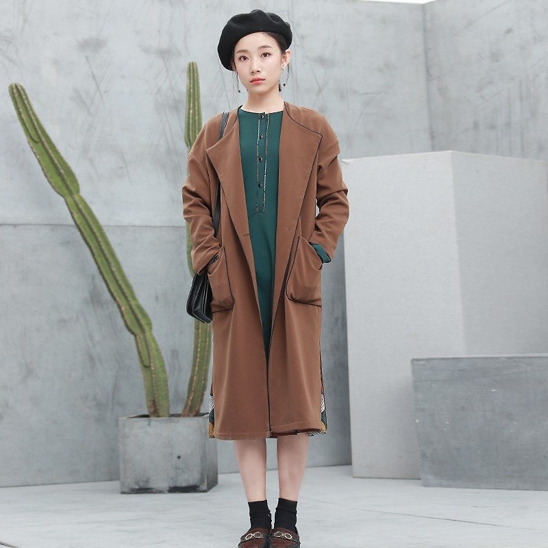 Annie Chiu new Korean Women long sections windbreaker jacket single-breasted long-sleeved loose large size thin coat - Women's Blazers & Trench Coats - Cotton & Hemp Brown