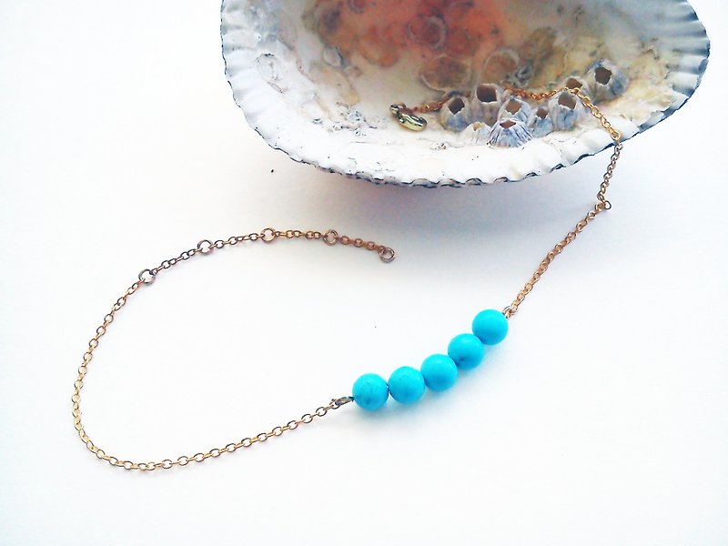 Turquoise 5 pieces of turquoise anklet 100% self-designed and hand-made-Long Vocation series - อื่นๆ - โลหะ สีทอง