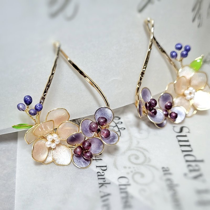 [NiouJiou handmade jewelry] Huahua World Crystal Flower Earrings Youthful C Color Valentine’s Day Gift - ต่างหู - เรซิน สึชมพู