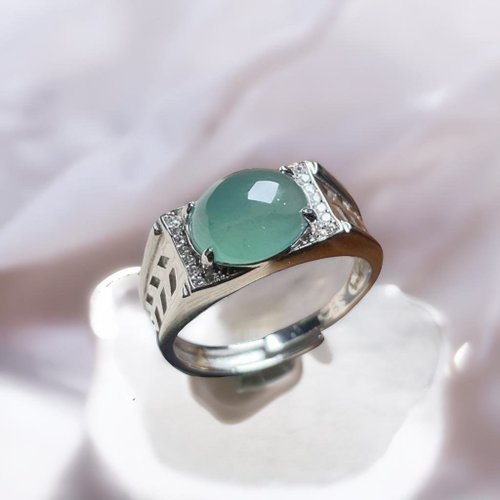 瓔珞珠寶盒 E.L.Jewelry Box 冰藍水翡翠蛋面戒指 925純銀 | 天然玉翡翠A貨 | 送禮