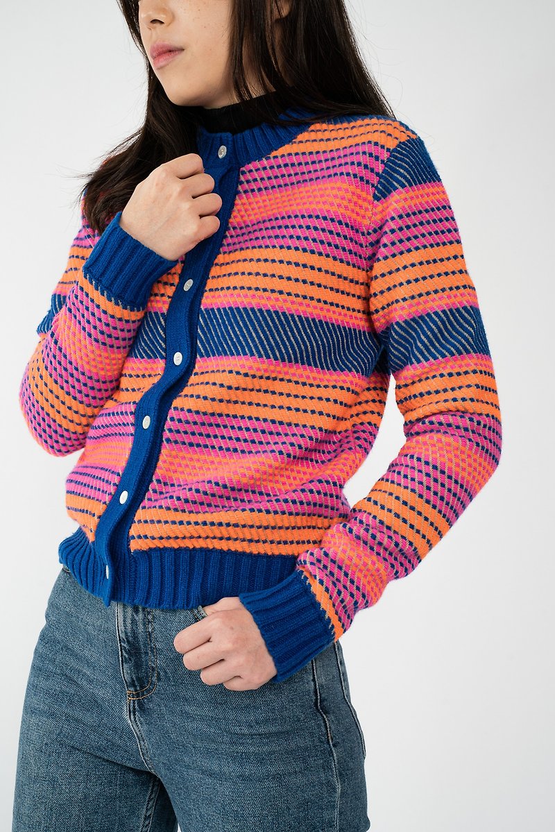 colorful knitted cardigan - สเวตเตอร์ผู้หญิง - ผ้าฝ้าย/ผ้าลินิน 