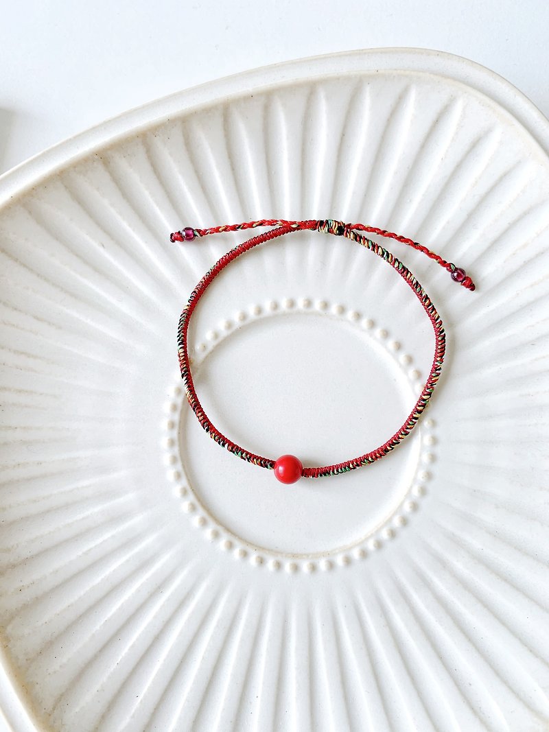 Cinnabar wax thread bracelet for the year of birth, Wax knot to ward off evil, bring good luck, attract fortune and bring wealth - Bracelets - Other Materials Red