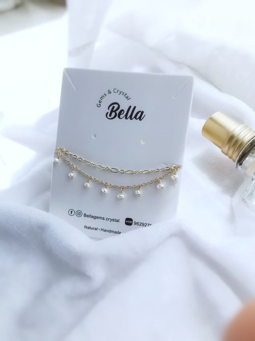 Bella Gems & Crystal 14Kgf / 925純銀天然珍珠米粒雙層手鍊