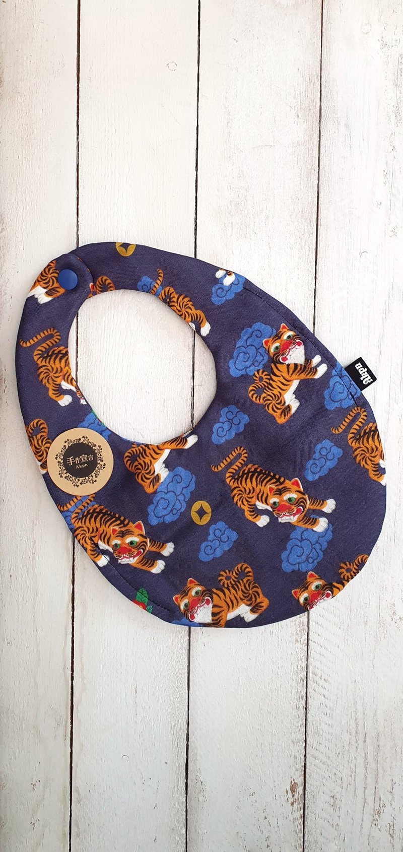 AKPN Tiger Lord-blue-eight layers of yarn 100% cotton double-sided egg-shaped bib. Saliva towel - Bibs - Cotton & Hemp Blue