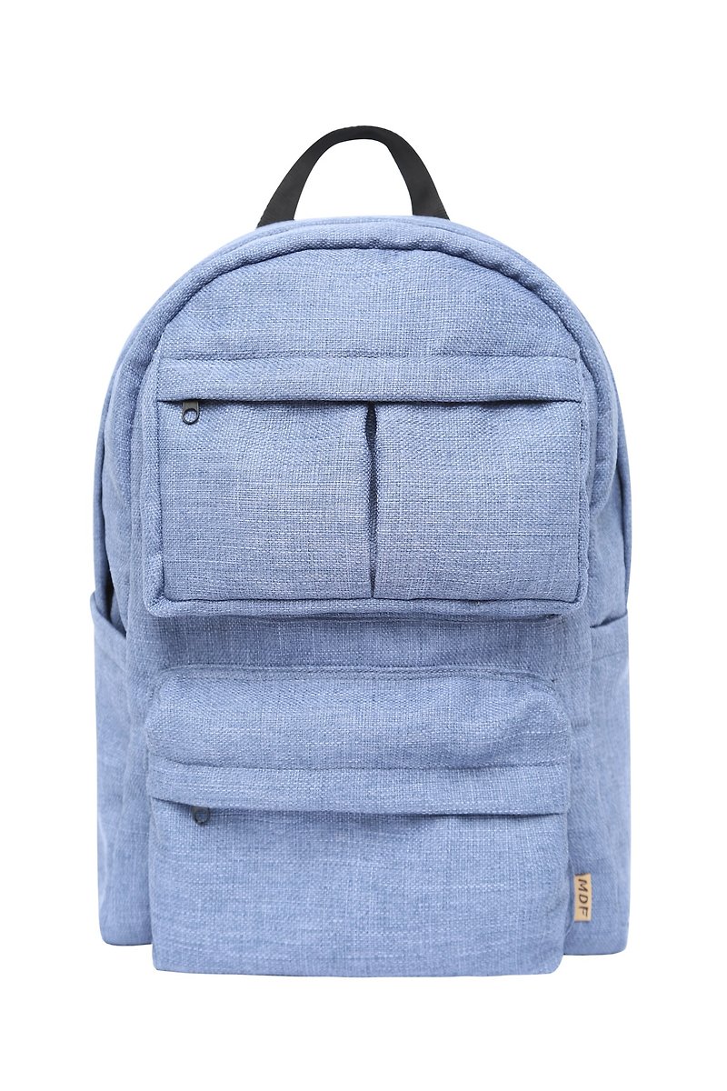 Classic linen backpack-gray blue - กระเป๋าเป้สะพายหลัง - ผ้าฝ้าย/ผ้าลินิน สีน้ำเงิน