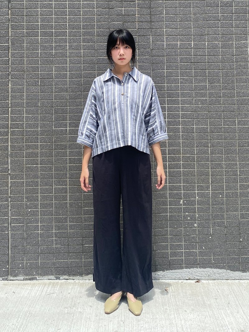 Patchwork Sleeve Top - Women's Tops - Cotton & Hemp Blue