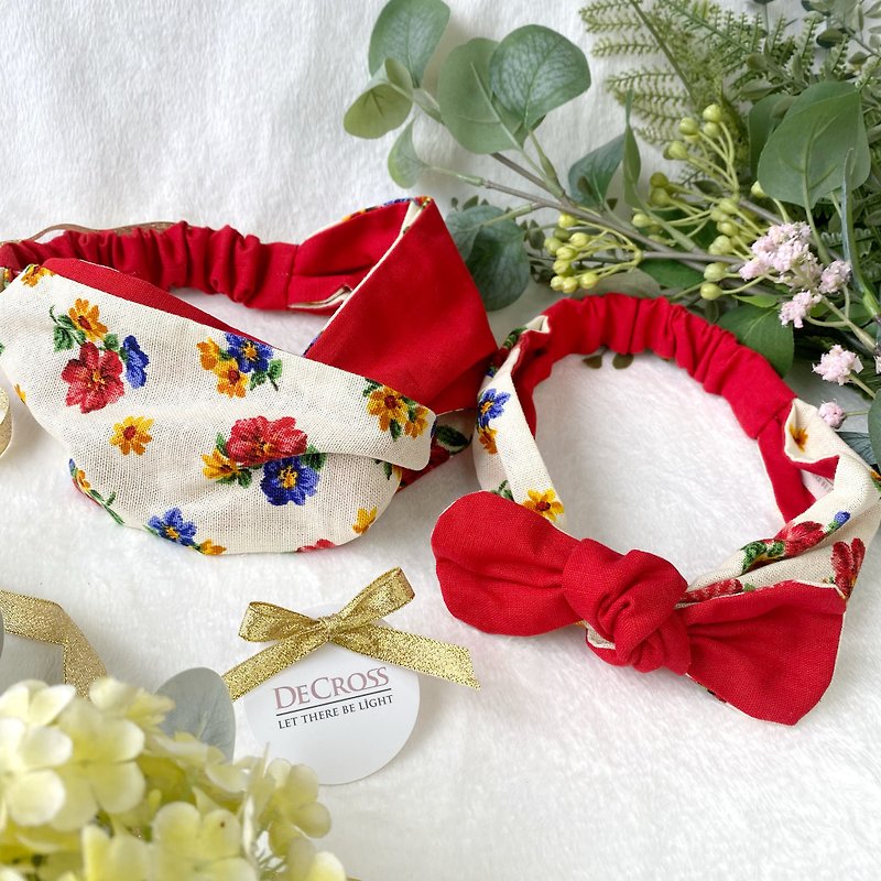 Japanese cotton mother-daughter headband—beautiful blooming flowers - Headbands - Cotton & Hemp Red