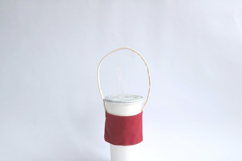 MaryWil麂皮輕便飲料提袋-暗紅 - 飲料提袋/杯袋/杯套 - 棉．麻 紅色