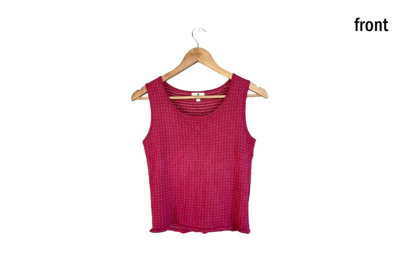 80s COURRÈGES Fuchsia Pink Rayon Sweater Tank, silver metallic polkadot details - 背心/無袖上衣 - 聚酯纖維 粉紅色