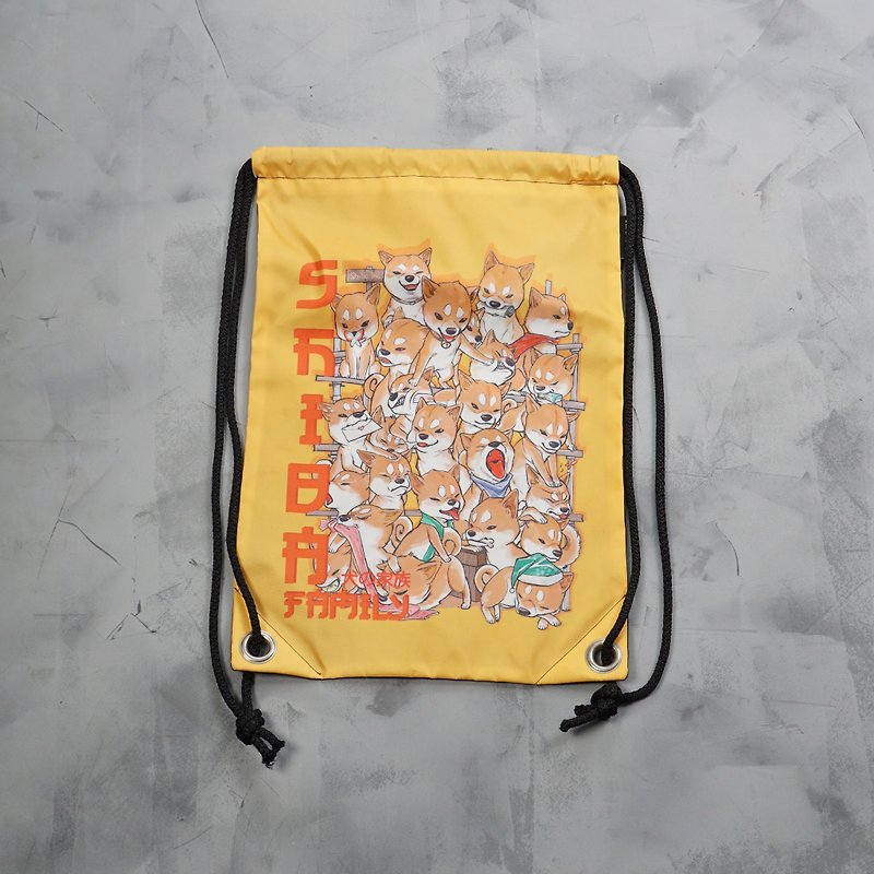 Shiba family drawstring bag Waterproof Sport Day - 背囊/背包 - 塑膠 黑色