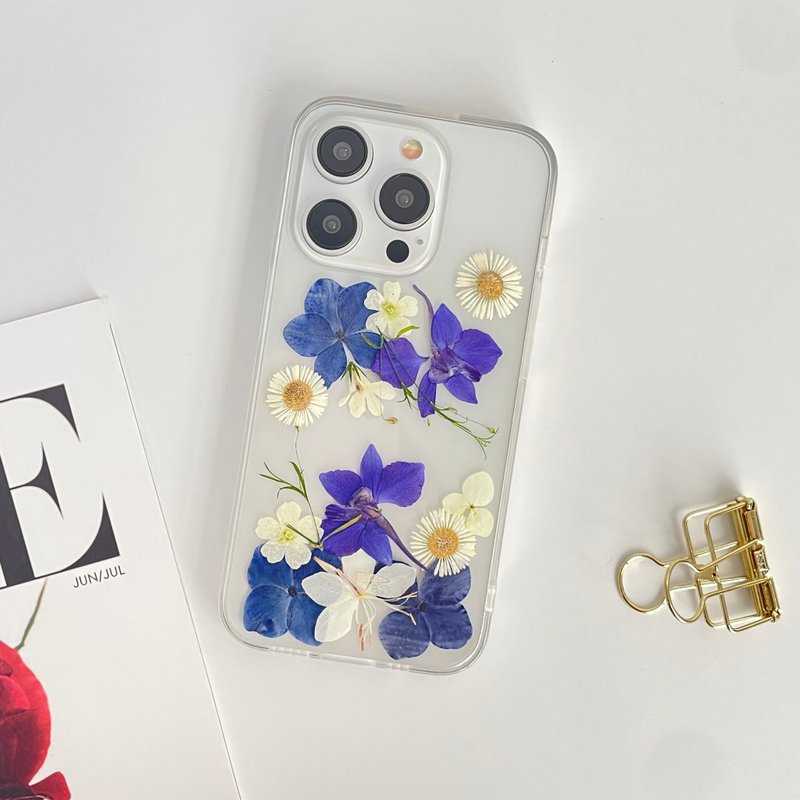 Natural Blue White Flower Pressed Flower Phone Case for iPhone 16 Pro SamsungS25 - Phone Cases - Plants & Flowers 