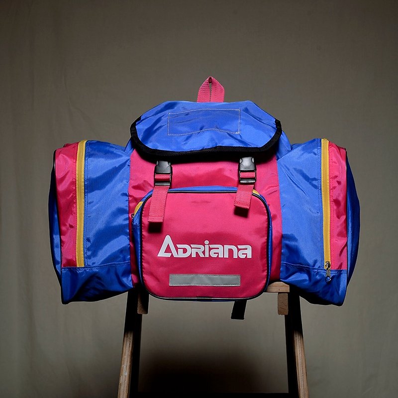 Old Yang - Vintage retro pink and blue bag mountaineering - กระเป๋าเป้สะพายหลัง - เส้นใยสังเคราะห์ สึชมพู